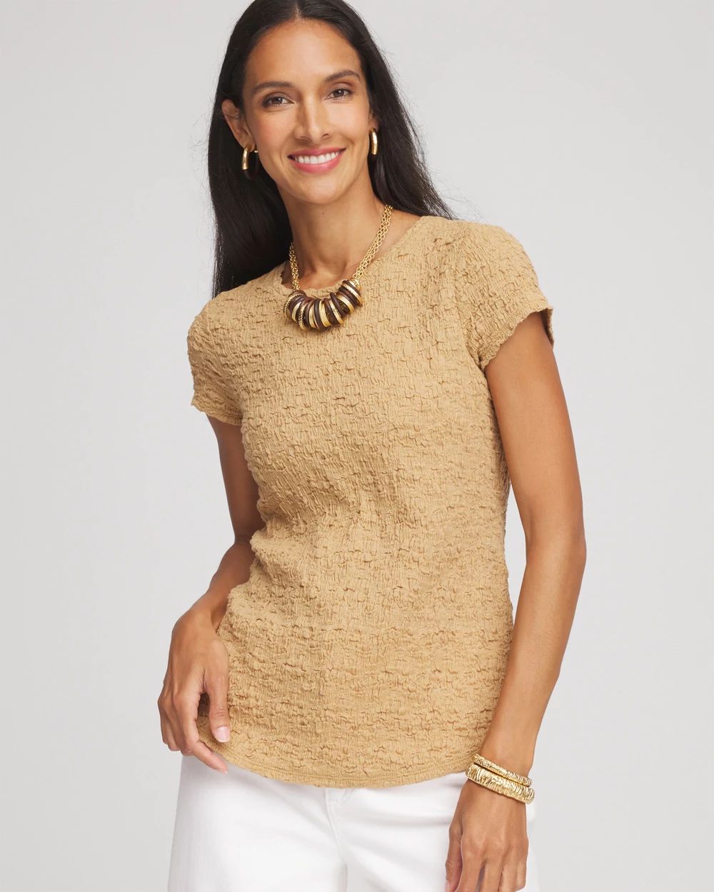 NWT* CHICO'S L/S 'No Iron Chic Stretch Tunic - Gilded Bridle